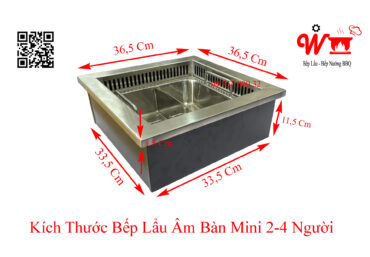 Kích thước bếp lẩu âm bàn mini 2-4 người