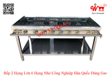 Bếp 2 họng lớn 6 họng nhỏ công nghiệp Hàn Quốc dùng Gas