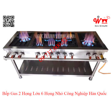 Bếp Gas 2 họng lớn 6 họng nhỏ công nghiệp Hàn Quốc