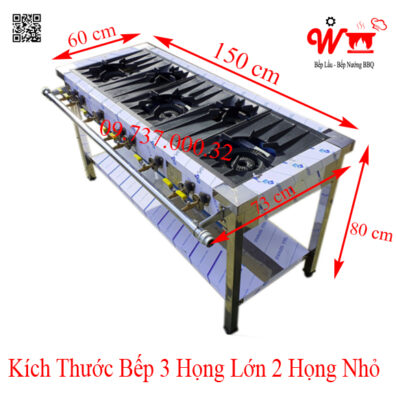 Kích thước bếp 3 họng lớn 2 họng nhỏ