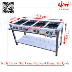 Kích thước bếp công nghiệp Hàn Quốc 4 họng