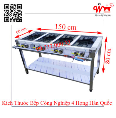 Kích thước bếp công nghiệp Hàn Quốc 4 họng