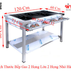 Kích thước bếp gas 2 họng lớn 2 họng bé Hàn