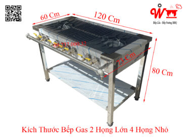 Kích thước bếp Gas 2 họng lớn 4 họng nhỏ