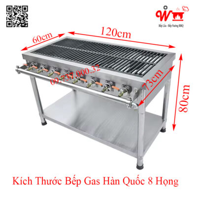Kích thước bếp gas Hàn Quốc 8 họng