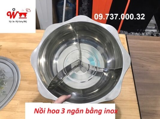 nồi viền hoa 3 ngăn bằng inox