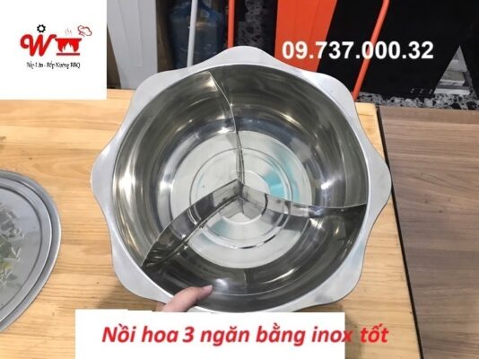nồi viền hoa 3 ngăn bằng inox xịn