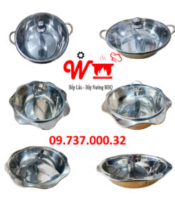 Nồi lẩu inox vuông, tròn loại 1, 2, 3 ,4 Ngăn dùng bếp từ, gas, cồn, than