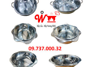 Nồi lẩu inox vuông, tròn loại 1, 2, 3 ,4 Ngăn dùng bếp từ, gas, cồn, than