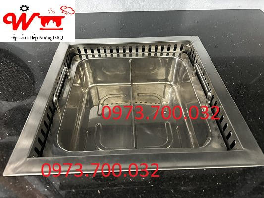 Bộ bếp lẩu âm bàn inox 2 ngăn