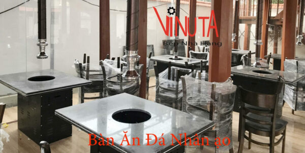 bàn bếp lẩu nướng mặt đá 4, 6 người | Bộ bàn ăn lẩu nướng mặt bàn đá nhà hàng - Ảnh 4