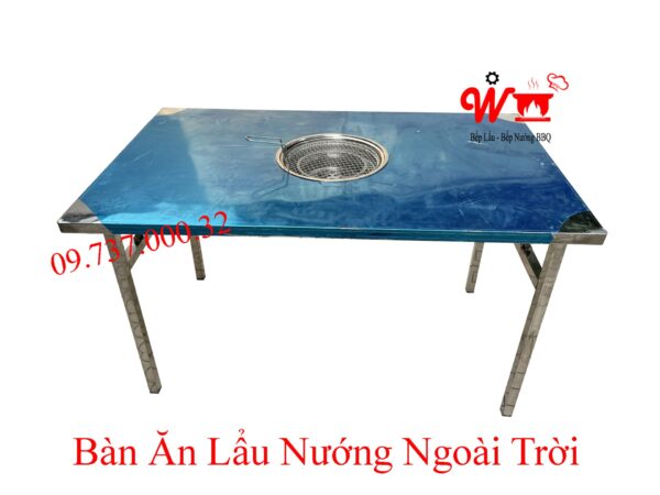 Bàn ăn lẩu nướng chân gập gọn, inox, dùng ngoài trời, vỉa hè, sân vườn - Ảnh 11