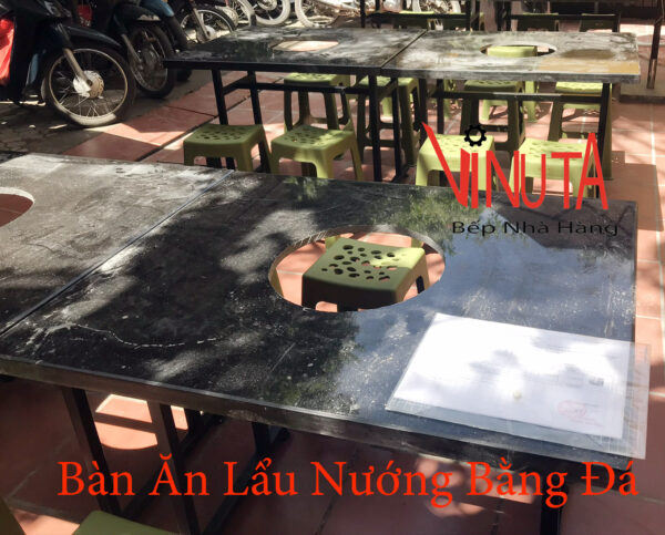 bàn bếp lẩu nướng mặt đá 4, 6 người | Bộ bàn ăn lẩu nướng mặt bàn đá nhà hàng - Ảnh 5