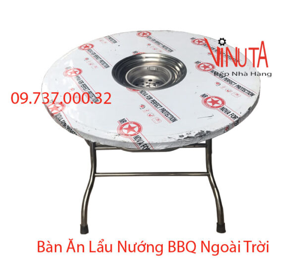 Bàn lẩu nướng inox tròn | bàn ăn lẩu nướng bbq bằng inox tròn chân gấp giá rẻ - Ảnh 2