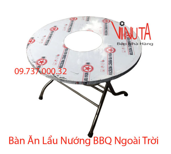 Bàn lẩu nướng inox tròn | bàn ăn lẩu nướng bbq bằng inox tròn chân gấp giá rẻ - Ảnh 3
