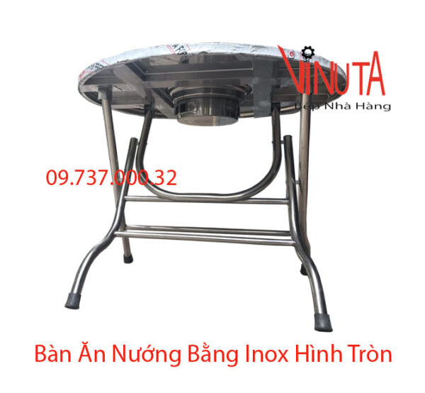 Bàn lẩu nướng inox tròn | bàn ăn lẩu nướng bbq bằng inox tròn chân gấp giá rẻ - Ảnh 5