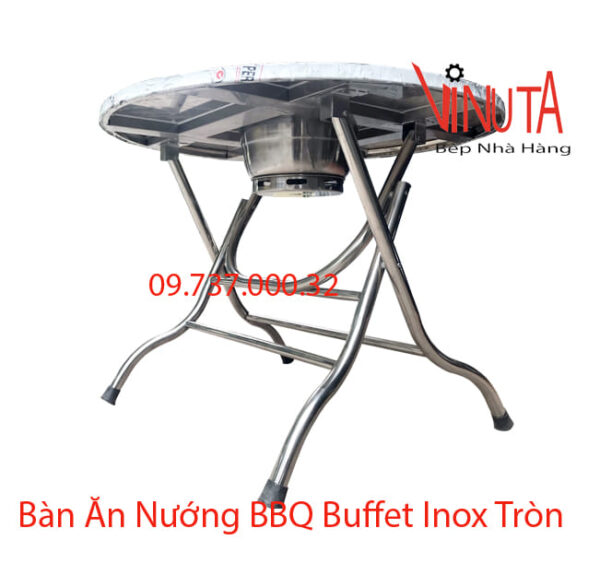 Bàn lẩu nướng inox tròn | bàn ăn lẩu nướng bbq bằng inox tròn chân gấp giá rẻ - Ảnh 6