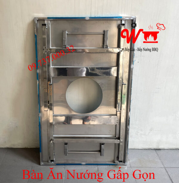 Bàn ăn lẩu nướng chân gập gọn, inox, dùng ngoài trời, vỉa hè, sân vườn - Ảnh 10