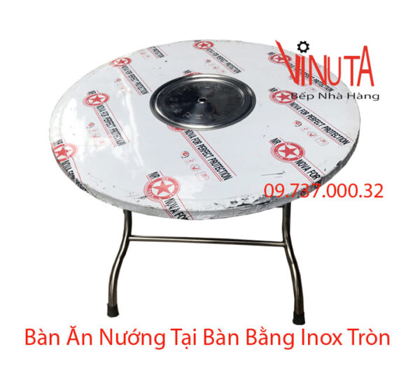 Bàn lẩu nướng inox tròn | bàn ăn lẩu nướng bbq bằng inox tròn chân gấp giá rẻ - Ảnh 10