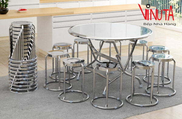 bàn ăn inox dùng cho nhà hàng, quán ăn, nhà ăn công nhân - Ảnh 9