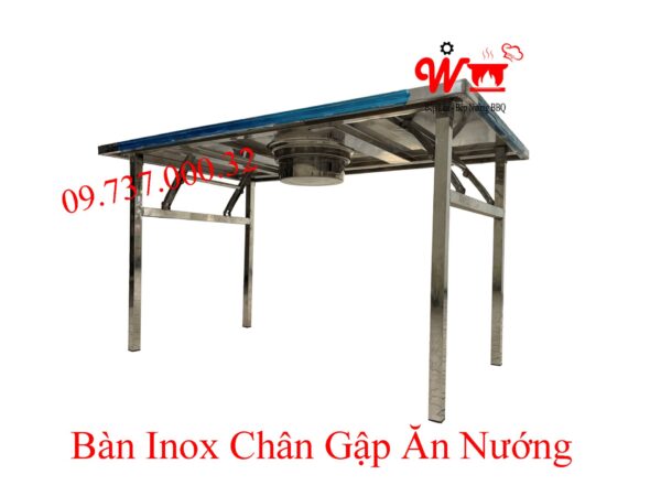 Bàn ăn lẩu nướng chân gập gọn, inox, dùng ngoài trời, vỉa hè, sân vườn - Ảnh 7
