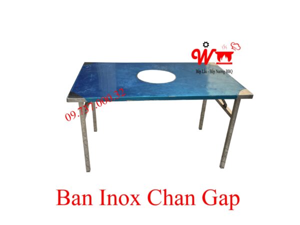 Bàn ăn lẩu nướng chân gập gọn, inox, dùng ngoài trời, vỉa hè, sân vườn - Ảnh 6