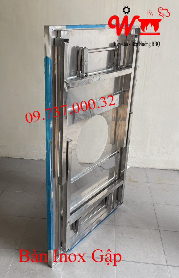 Bàn ăn lẩu nướng chân gập gọn, inox, dùng ngoài trời, vỉa hè, sân vườn - Ảnh 5