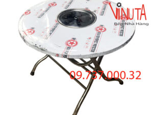 Bàn lẩu nướng inox tròn | bàn ăn lẩu nướng bbq bằng inox tròn chân gấp giá rẻ