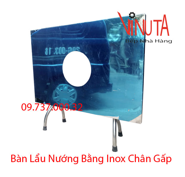 bàn lẩu nướng bằng inox chân gấp