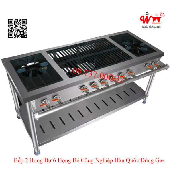 Bếp 2 họng lớn 6 họng nhỏ công nghiệp Hàn Quốc dùng Gas - Ảnh 2