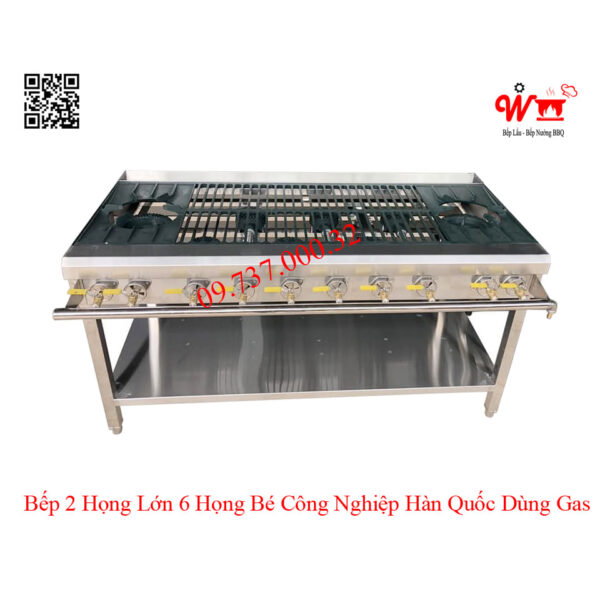 Bếp 2 họng lớn 6 họng nhỏ công nghiệp Hàn Quốc dùng Gas - Ảnh 3