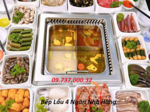Bếp lẩu 4 ngăn nhà hàng, bếp từ vuông âm bàn 4 ngăn, bếp lẩu inox 4 vị