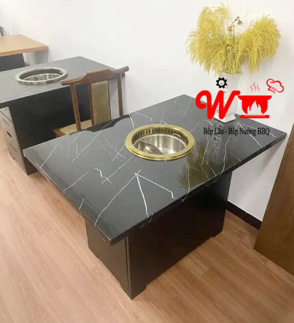 Bếp lẩu tròn âm bàn nhà hàng, có thể lắp hút mùi, đẹp, sang trọng, 2 ngăn - Ảnh 8