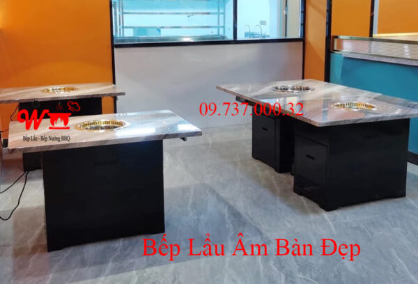 Bếp lẩu tròn âm bàn nhà hàng, có thể lắp hút mùi, đẹp, sang trọng, 2 ngăn - Ảnh 12