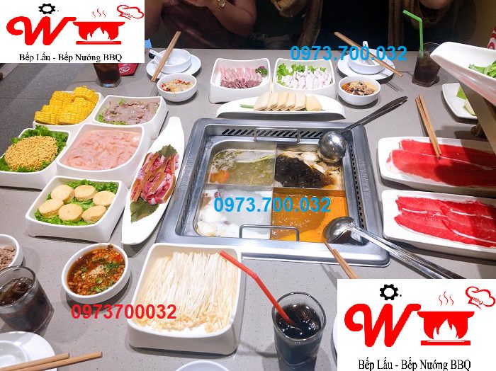 Bếp lẩu âm bàn vuông inox