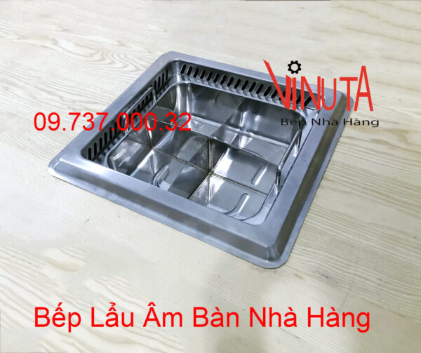 Bếp lẩu âm bàn nhà hàng | bộ Nồi (bếp) lẩu đơn hình vuông 3000w 4 ngăn - Ảnh 7