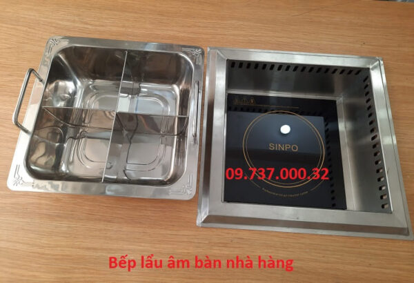 Bếp từ 4 vùng nấu, Bếp lẩu vuông âm bàn nhà hàng, lẩu nhà hàng 4 ngăn - Ảnh 3