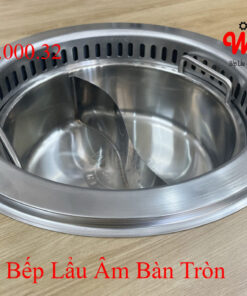 Bếp lẩu tròn âm bàn nhà hàng, có thể lắp hút mùi, đẹp, sang trọng, 2 ngăn