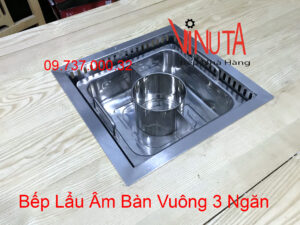 Nồi lẩu âm bàn 3 ngăn, bộ bếp lẩu điện từ hình vuông 3 ngăn 3000w