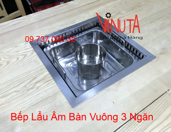 Nồi lẩu âm bàn 3 ngăn, bộ bếp lẩu điện từ hình vuông 3 ngăn 3000w
