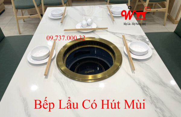 Bếp lẩu tròn âm bàn nhà hàng, có thể lắp hút mùi, đẹp, sang trọng, 2 ngăn - Ảnh 4