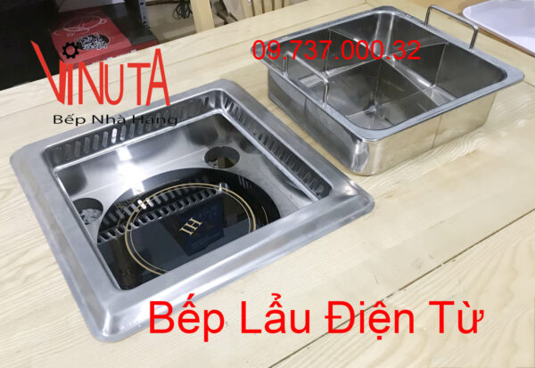 Bếp lẩu âm bàn nhà hàng | bộ Nồi (bếp) lẩu đơn hình vuông 3000w 4 ngăn - Ảnh 3