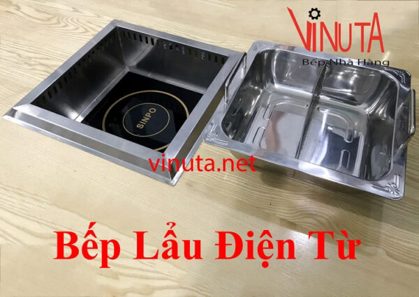 Nồi lẩu vuông 2 ngăn, nồi inox nấu lẩu bếp điện từ, bếp ga dùng nhà hàng - Ảnh 2