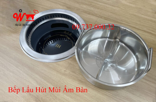 Bếp lẩu tròn âm bàn nhà hàng, có thể lắp hút mùi, đẹp, sang trọng, 2 ngăn - Ảnh 5