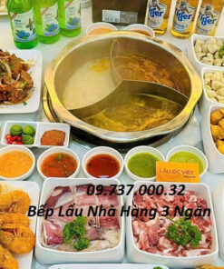 Bếp lẩu nhà hàng 3 ngăn, Bếp từ đơn tròn âm bàn nồi lẩu inox 3 ngăn