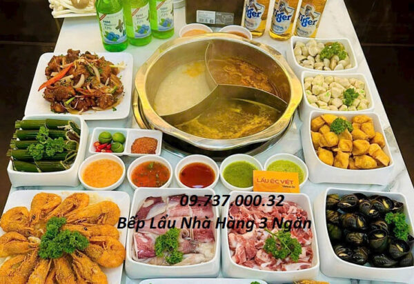 Bếp lẩu nhà hàng 3 ngăn, Bếp từ đơn tròn âm bàn nồi lẩu inox 3 ngăn