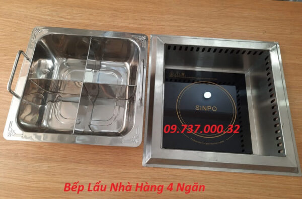 Bếp từ lẩu vuông nhà hàng, bếp từ âm bàn 2000w, nồi lẩu vuông 4 ngăn - Ảnh 4