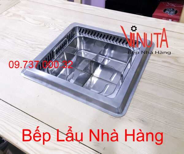 Bếp lẩu âm bàn nhà hàng | bộ Nồi (bếp) lẩu đơn hình vuông 3000w 4 ngăn