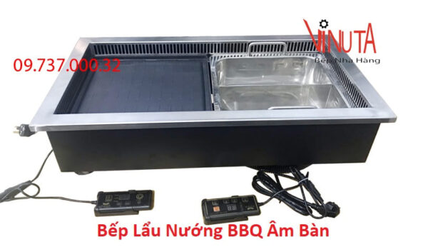 Bếp lẩu nướng bbq âm bàn,bếp lẩu nướng điện 2 trong 1 cho nhà hàng