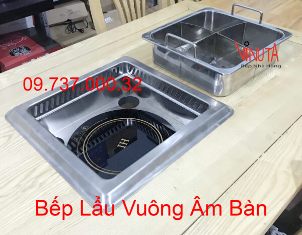 Bếp lẩu âm bàn nhà hàng | bộ Nồi (bếp) lẩu đơn hình vuông 3000w 4 ngăn - Ảnh 9